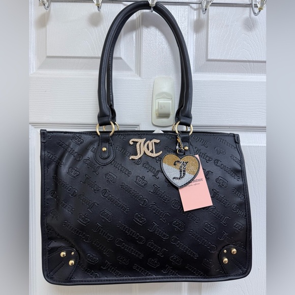 NWT Juicy Couture “No Rules” Black Quilted Tote with Gold Accents - Picture 1 of 6